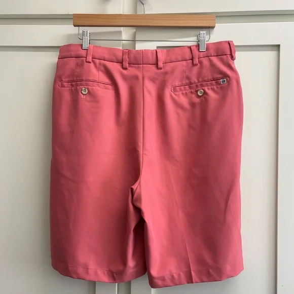 Peter Millar Shorts Men 36L Khaki Coral Res Salem Performance Flat Front Golf - Picture 4 of 10